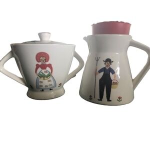 Vintage Penn Dutch By Royal Sealy Pitcher Creamer & Sugar Bowl MCM Primitive